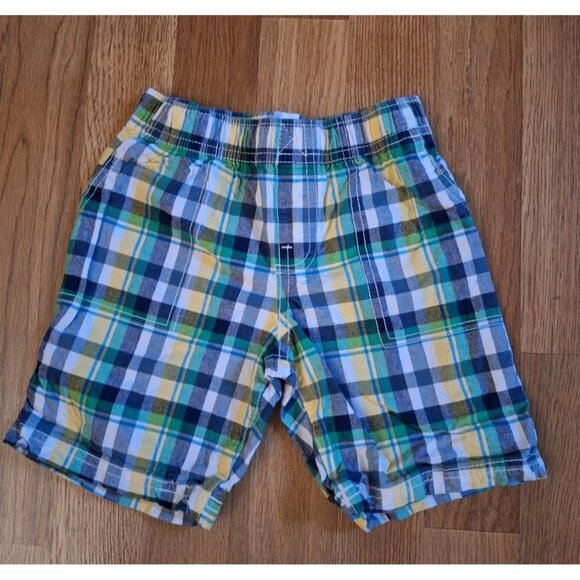 Carter's Boys Blue Green Yellow Plaid Elastic Waist 100% Cotton Shorts Size 4T - Picture 1 of 8
